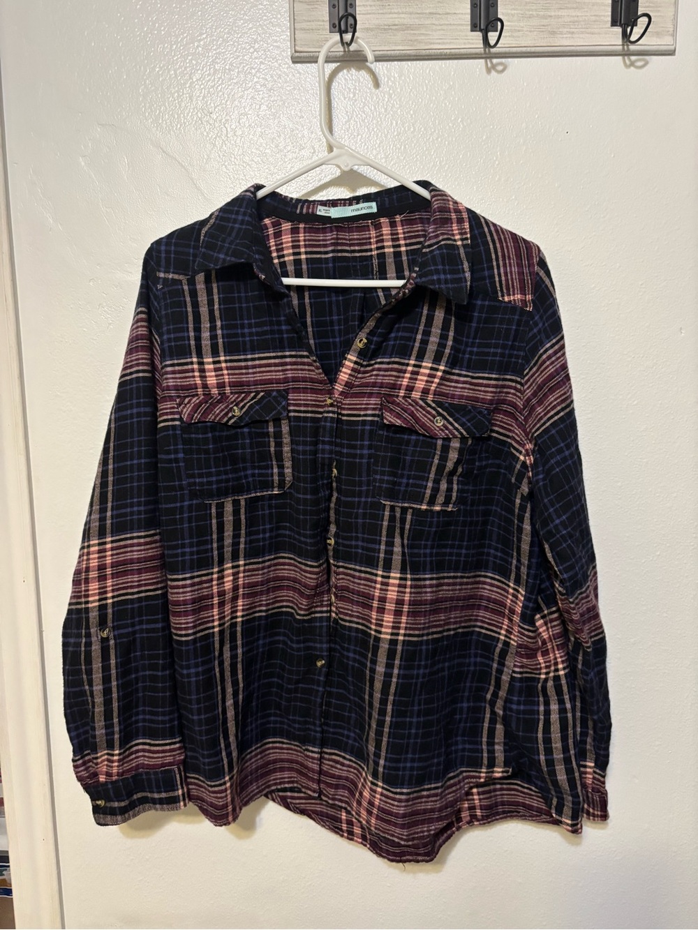 Maurices Navy and Pink Plaid Button-Down Shirt